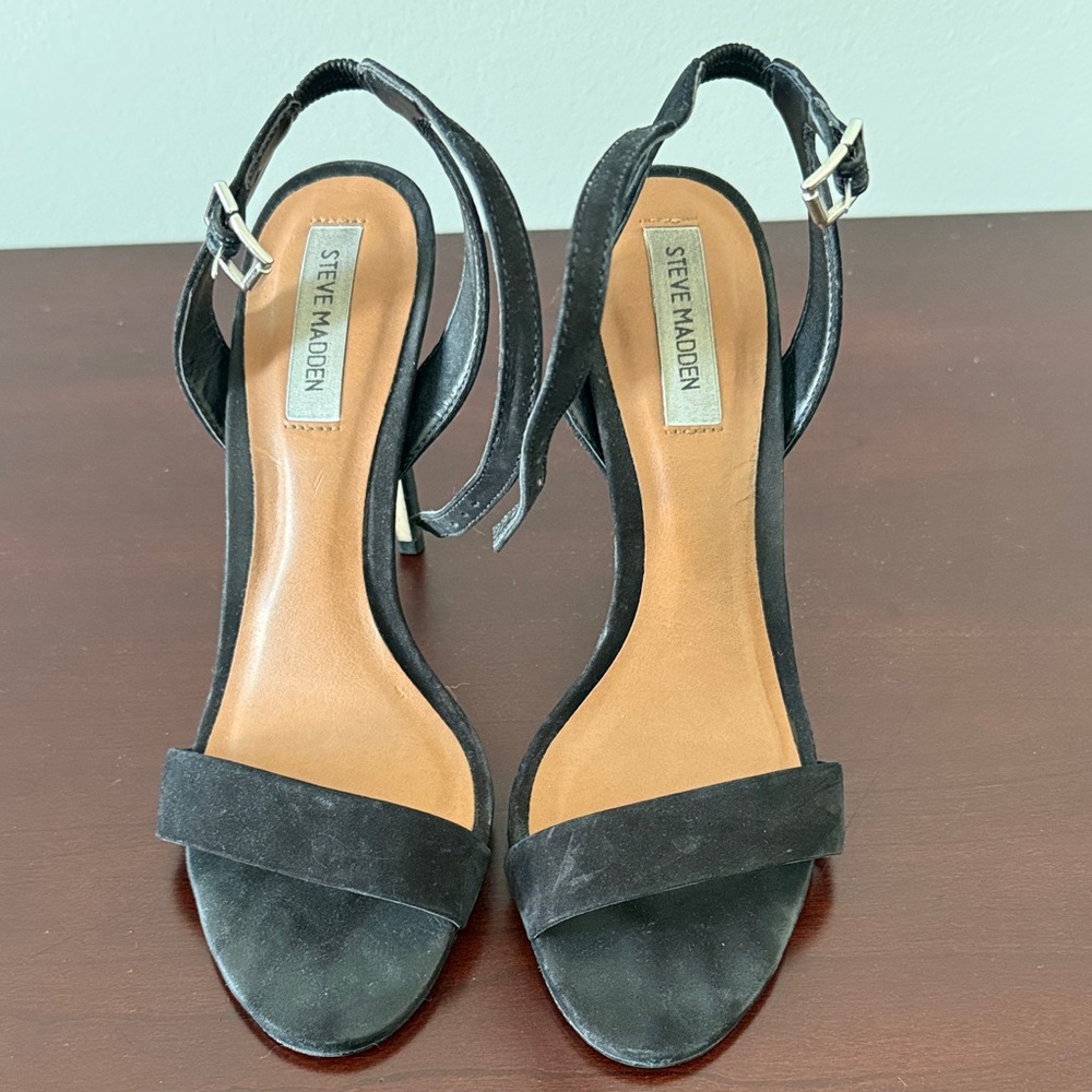 Steve Madden Black Suede Open-Toe Ankle-Strap Heels
